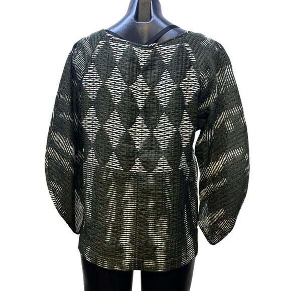 Maria Cornejo Olive White Diamond Textured Blouse Top 6 - Picture 2 of 7